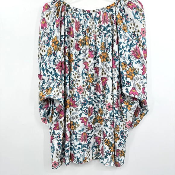 Simply Emma Garden Floral Popover Top Sz 2X White Pink Peasant Pretty Boho - Picture 2 of 9